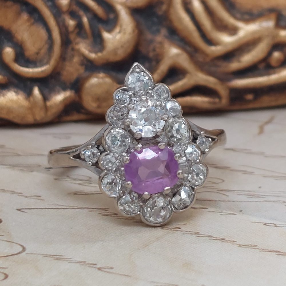 Vintage Pink Sapphire and Old Cut Diamond Ring