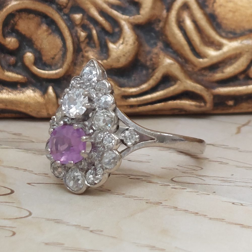 Vintage Pink Sapphire and Old Cut Diamond Ring