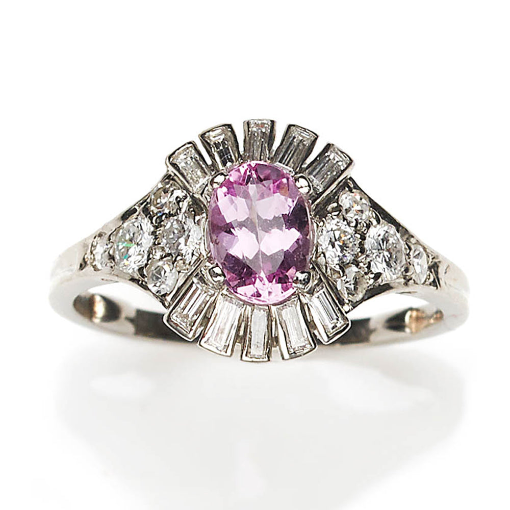 Vintage Pink Topaz and Diamond Fancy Cluster Ring