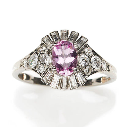 Vintage Pink Topaz and Diamond Fancy Cluster Ring