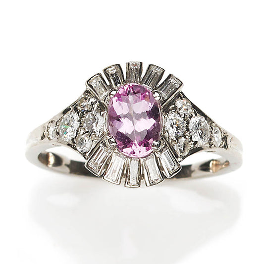 Vintage Pink Topaz and Diamond Fancy Cluster Ring