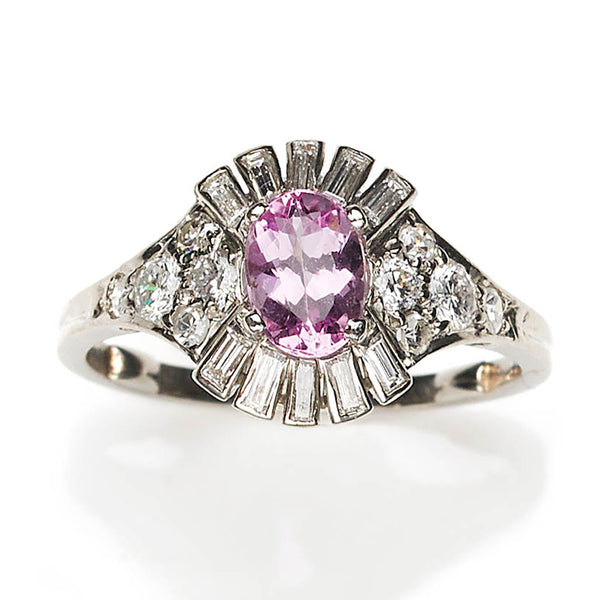 Vintage Pink Topaz and Diamond Fancy Cluster Ring
