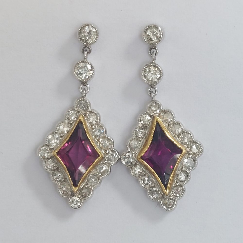 Vintage Pink Tourmaline and Diamond Drop Earrings