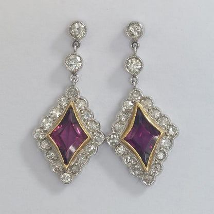 Vintage Pink Tourmaline and Diamond Drop Earrings