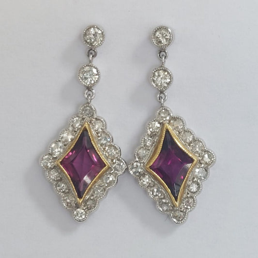 Vintage Pink Tourmaline and Diamond Drop Earrings