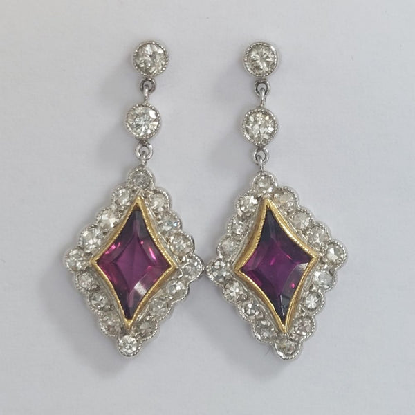 Vintage Pink Tourmaline and Diamond Drop Earrings