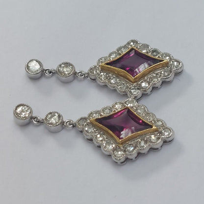 Vintage Pink Tourmaline and Diamond Drop Earrings