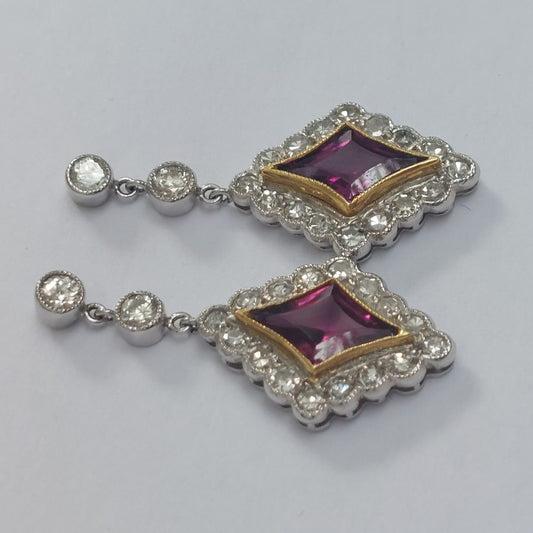 Vintage Pink Tourmaline and Diamond Drop Earrings