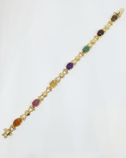 Vintage Quartz and Tourmaline Gemstone Gold Bracelet