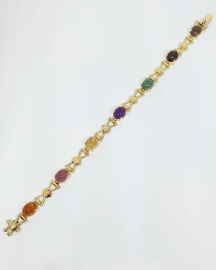 Vintage Quartz and Tourmaline Gemstone Gold Bracelet