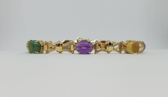 Vintage Quartz and Tourmaline Gemstone Gold Bracelet