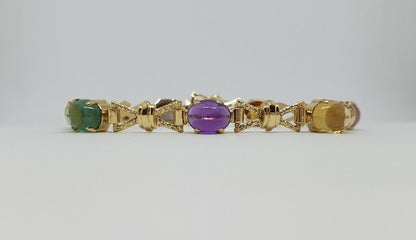 Vintage Quartz and Tourmaline Gemstone Gold Bracelet