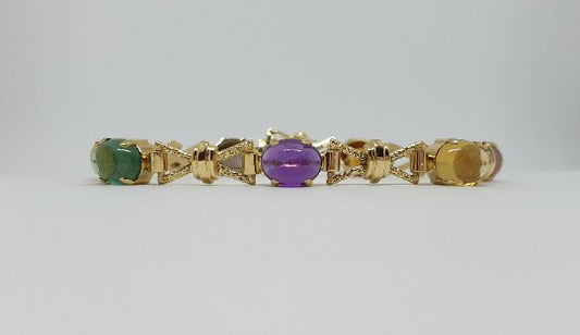 Vintage Quartz and Tourmaline Gemstone Gold Bracelet