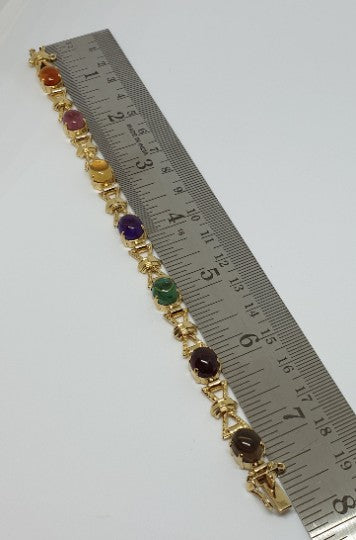 Vintage Quartz and Tourmaline Gemstone Gold Bracelet
