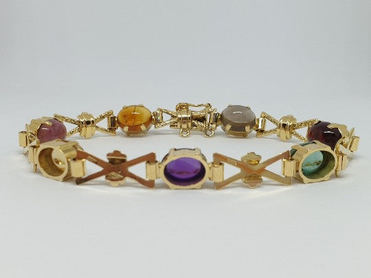 Vintage Quartz and Tourmaline Gemstone Gold Bracelet
