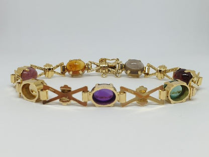Vintage Quartz and Tourmaline Gemstone Gold Bracelet