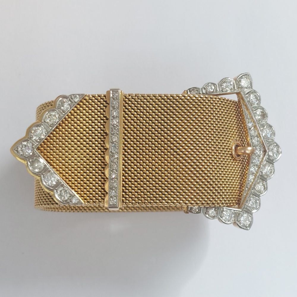 Vintage Retro Diamond Buckle Bracelet, 5 carats