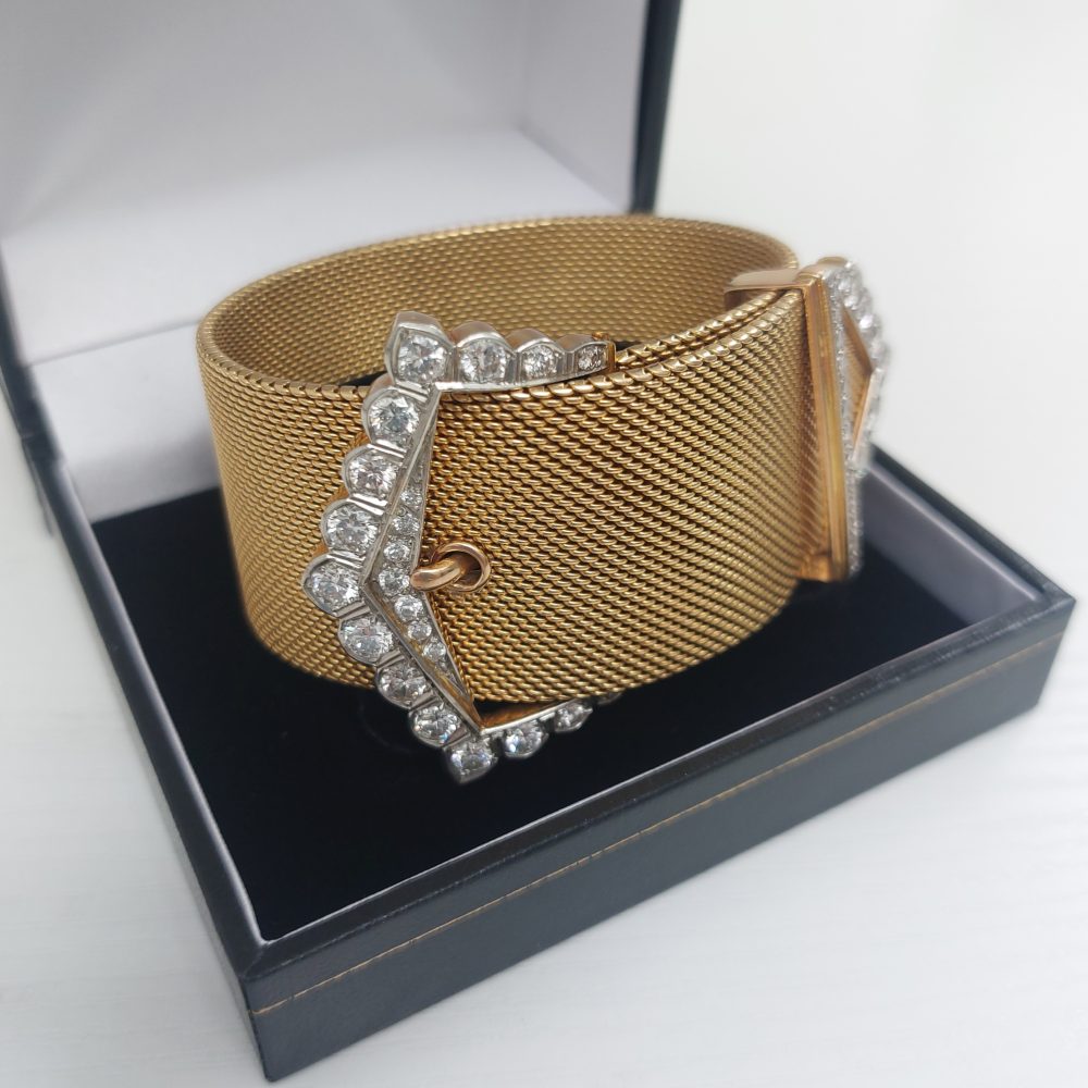 Vintage Retro Diamond Buckle Bracelet, 5 carats