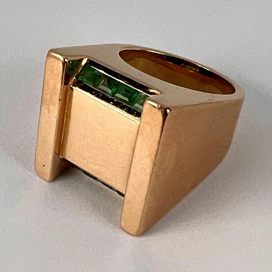 Vintage Retro Marin Paris Emerald Set Gold Tank Ring