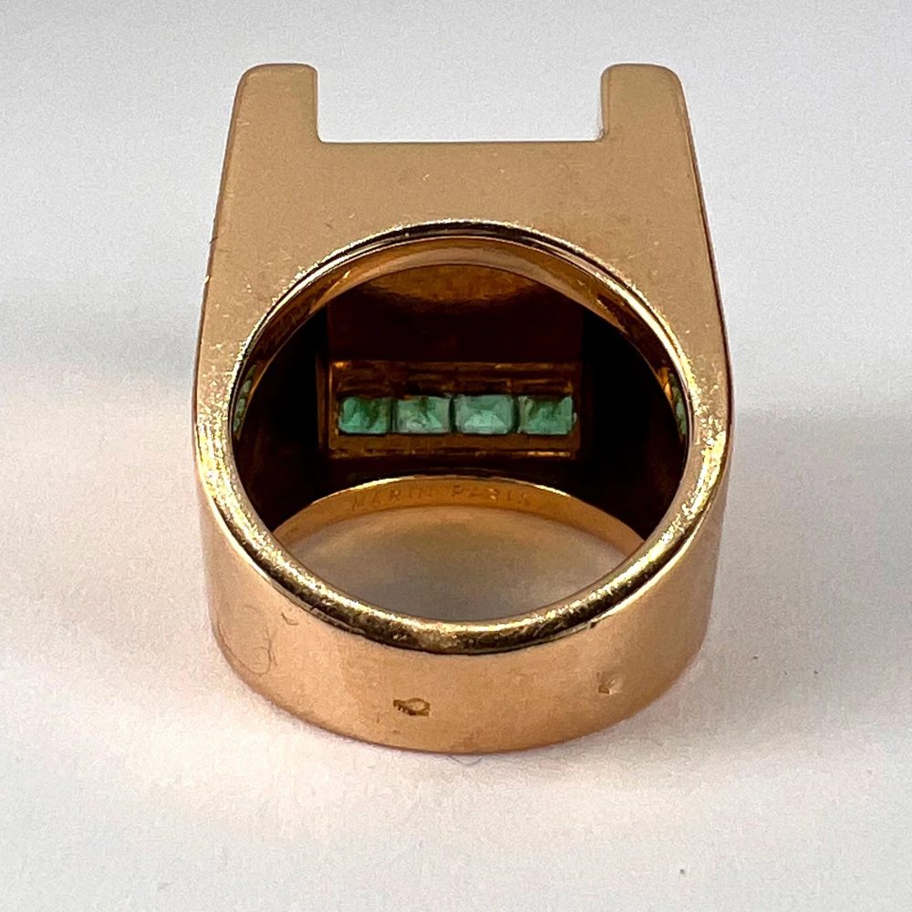 Vintage Retro Marin Paris Emerald Set Gold Tank Ring