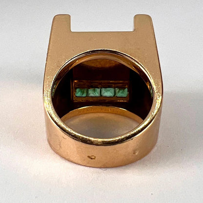 Vintage Retro Marin Paris Emerald Set Gold Tank Ring