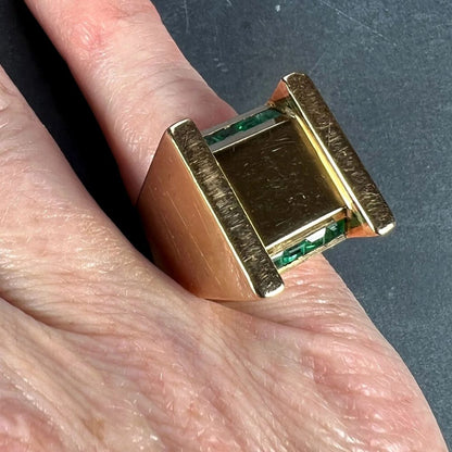 Vintage Marin Paris Emerald Set Gold Retro Tank Ring