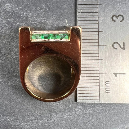 Vintage Marin Paris Emerald Set Gold Retro Tank Ring