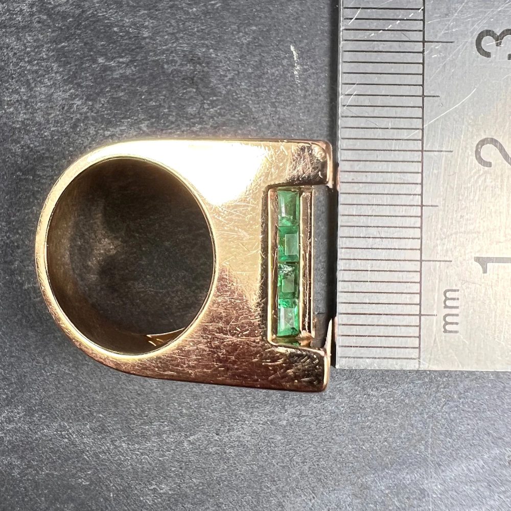 Vintage Retro Marin Paris Emerald Set Gold Tank Ring