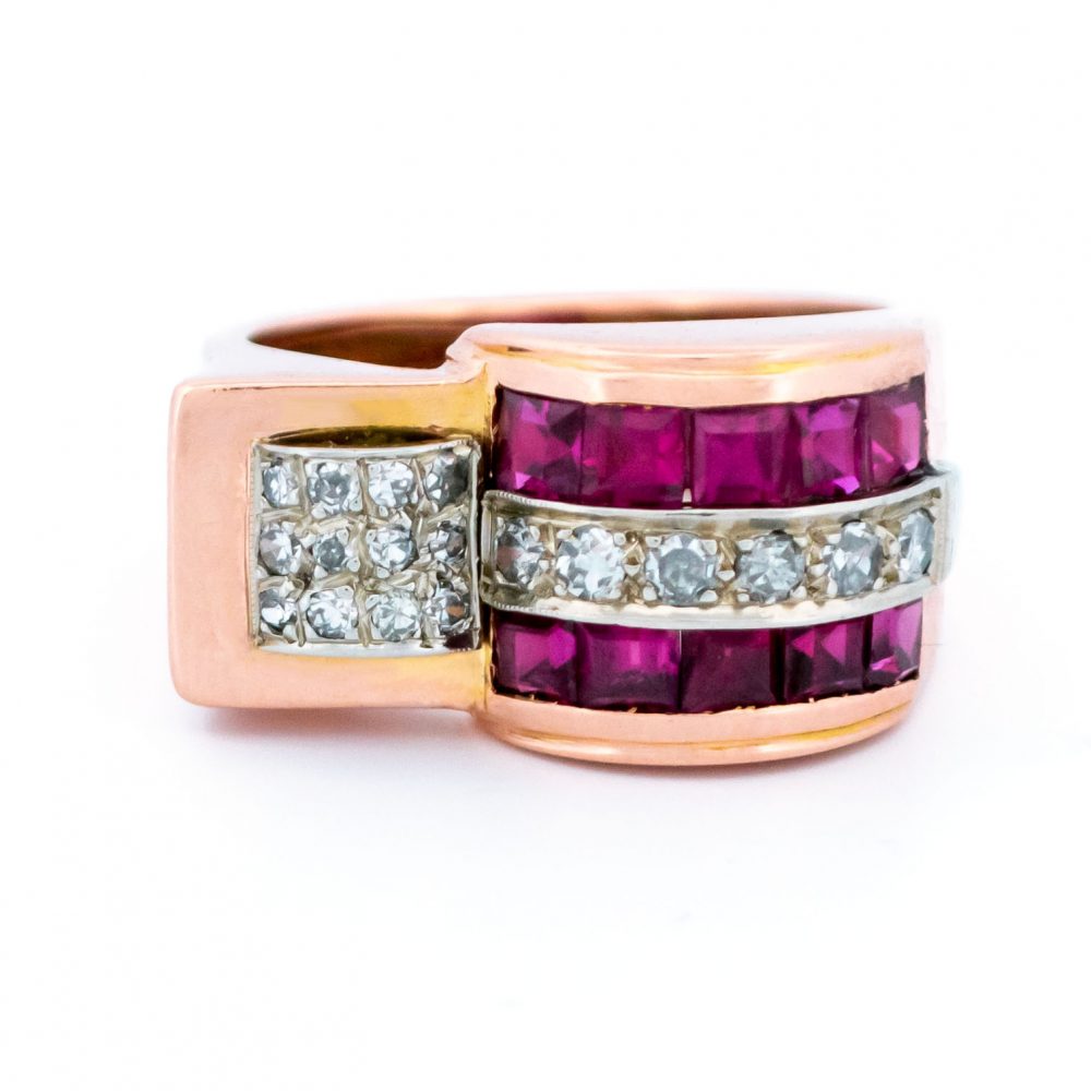 Vintage Retro Ruby and Diamond Ring