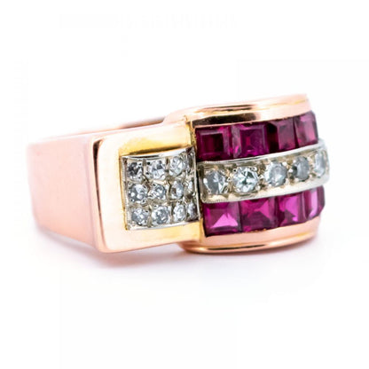 Vintage Retro Ruby and Diamond Ring