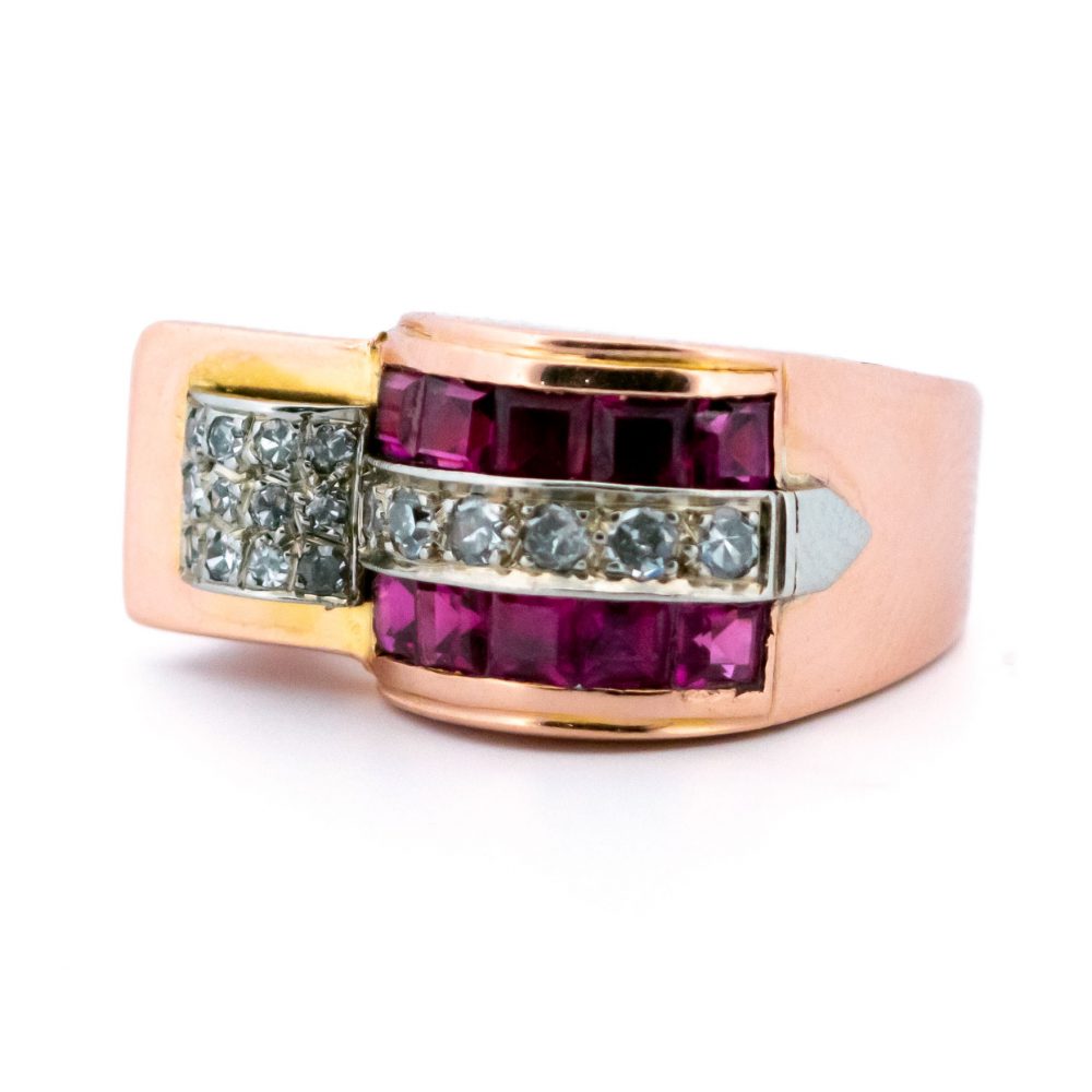 Vintage Retro Ruby and Diamond Ring