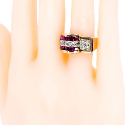 Vintage Retro Ruby and Diamond Ring