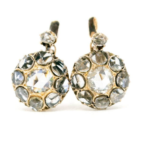Vintage Rose Cut Diamond Drop Gold Earrings