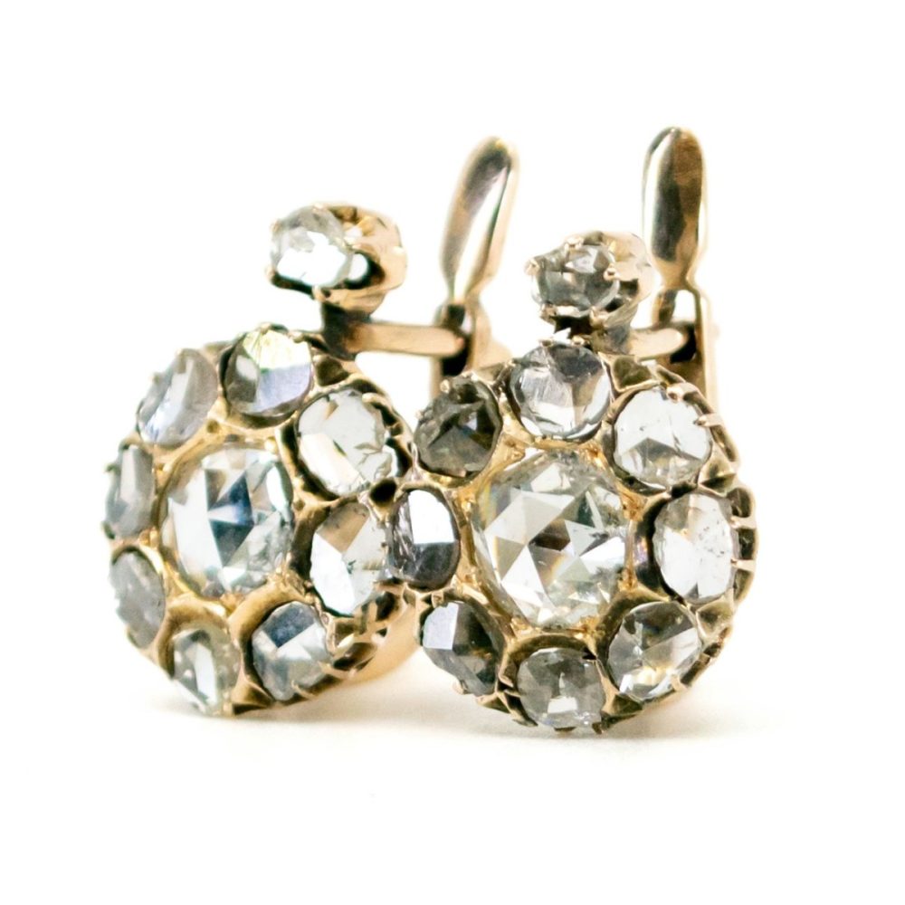 Vintage Rose Cut Diamond Drop Gold Earrings