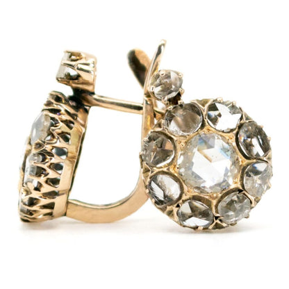 Vintage Rose Cut Diamond Drop Gold Earrings