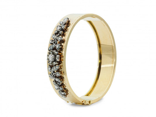 Vintage Rose Cut Diamond Set Gold Bangle Bracelet