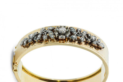 Vintage Rose Cut Diamond Set Gold Bangle Bracelet