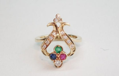 Vintage Ruby, Sapphire, Emerald and Diamond Ring