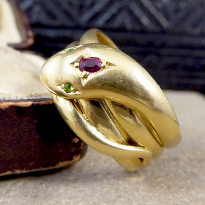 Vintage Ruby and Demantoid Garnet 18ct Gold Ring