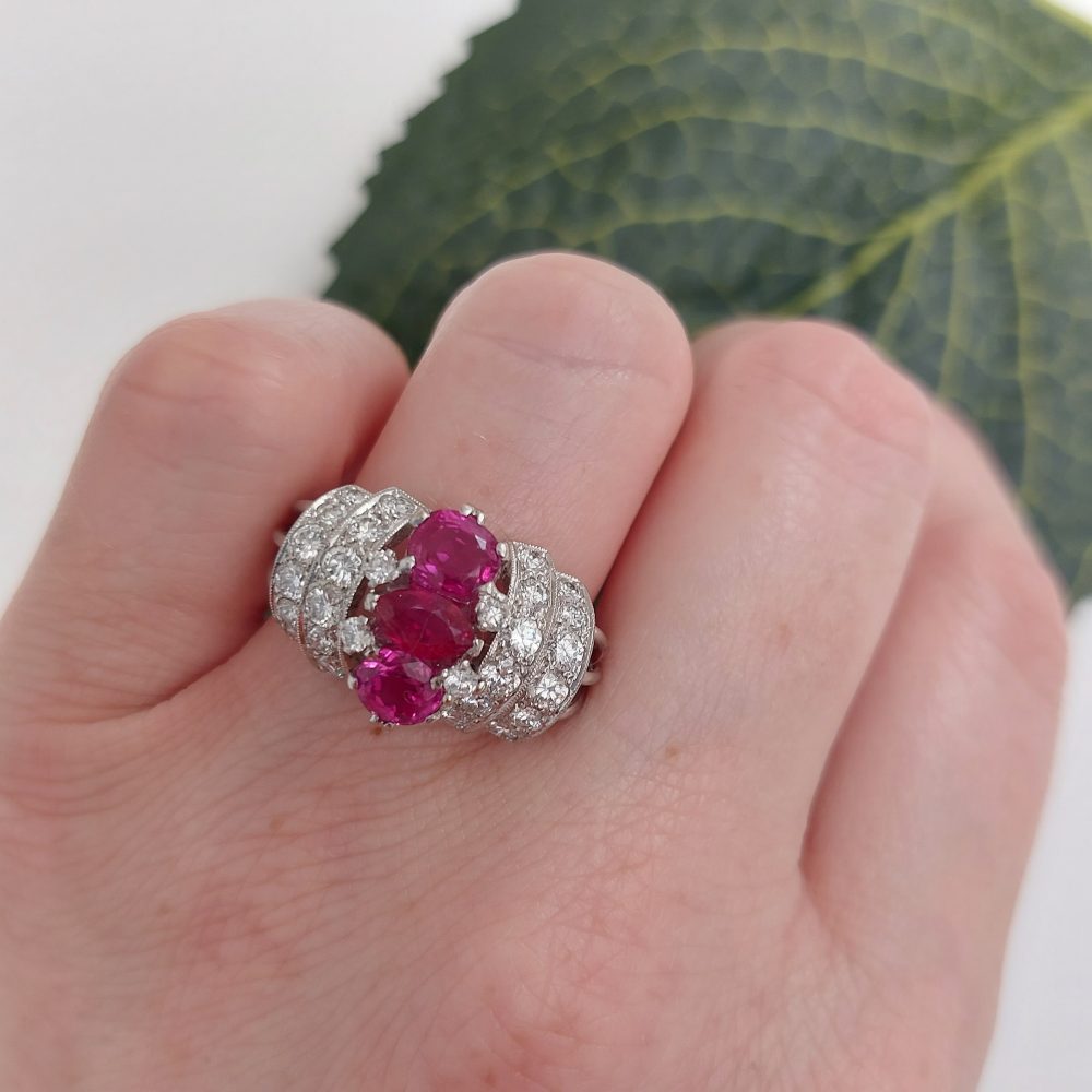 Vintage Ruby and Diamond Bombé Ring