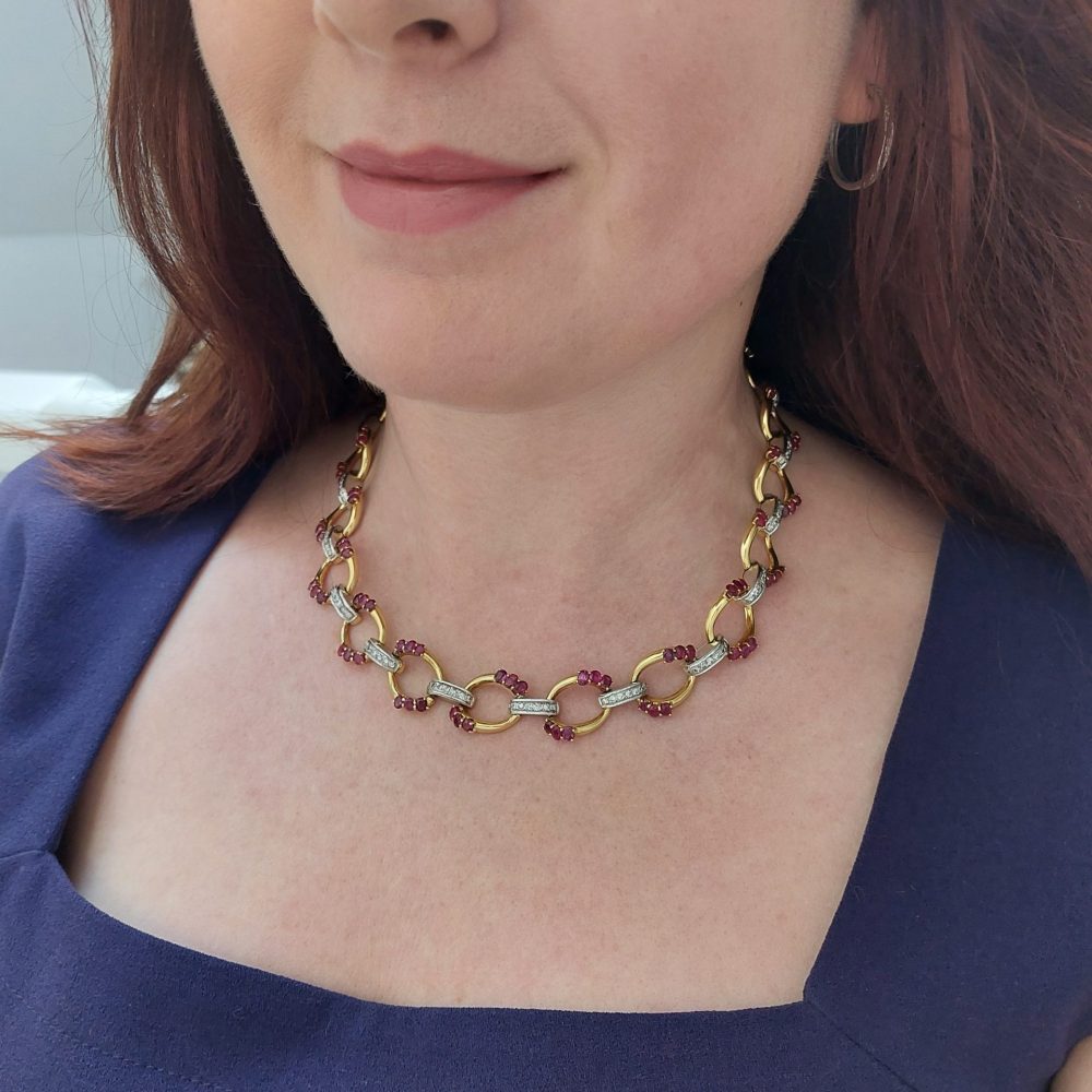 Vintage Ruby and Diamond Chain Necklace