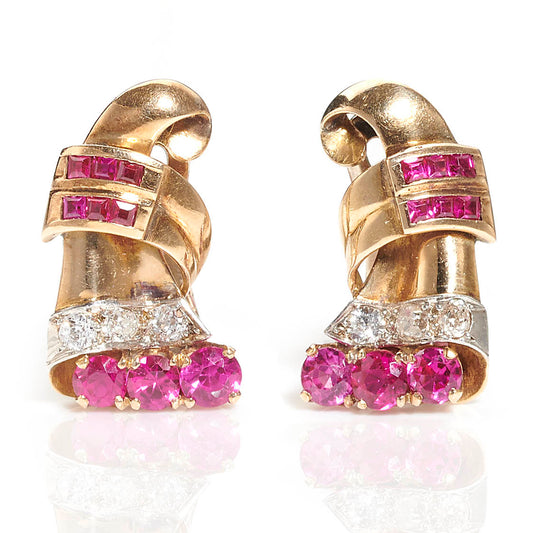 Vintage Ruby and Diamond Clip Earrings