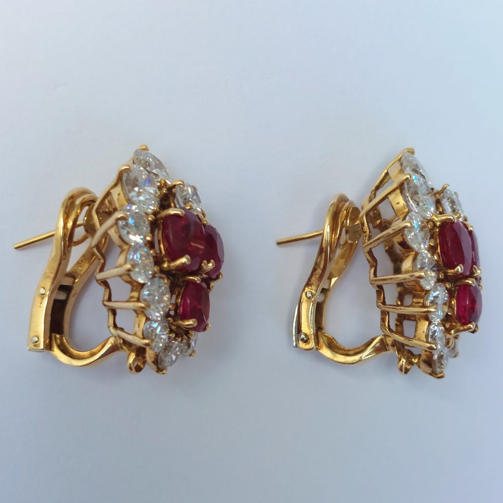 Vintage Burma Ruby and Diamond Clip Earrings
