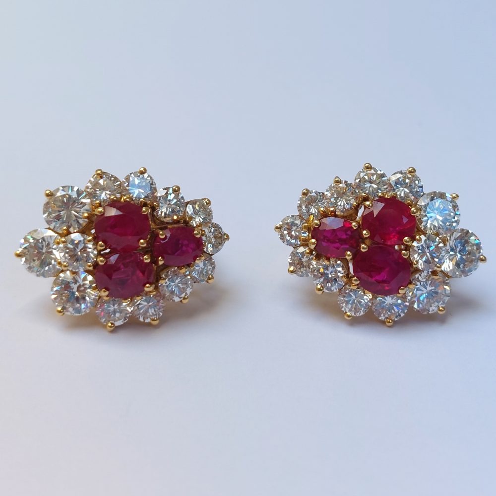 Vintage Burma Ruby and Diamond Clip Earrings