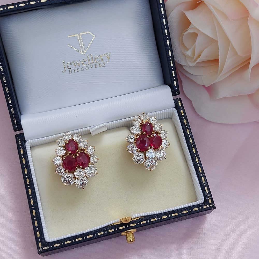 Vintage Burma Ruby and Diamond Clip Earrings
