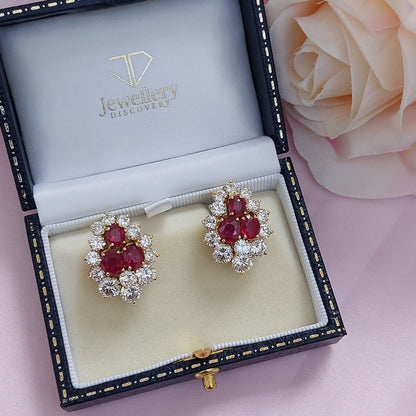 Vintage Burma Ruby and Diamond Clip Earrings