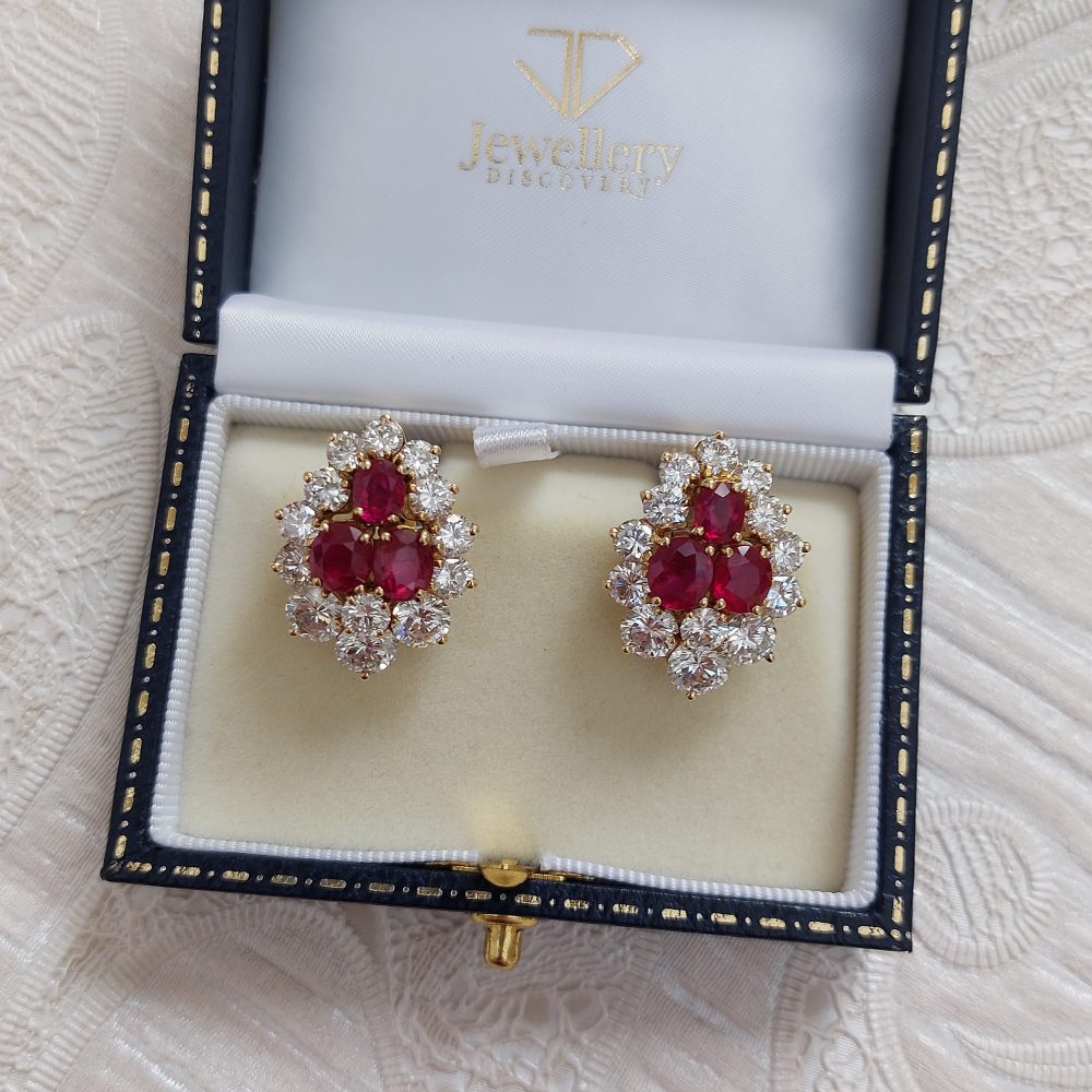 Vintage Burma Ruby and Diamond Clip Earrings