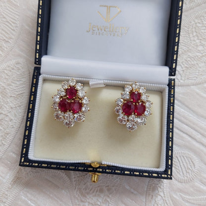 Vintage Burma Ruby and Diamond Clip Earrings