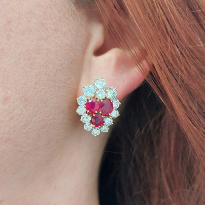 Vintage Burma Ruby and Diamond Clip Earrings