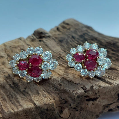 Vintage Burma Ruby and Diamond Clip Earrings
